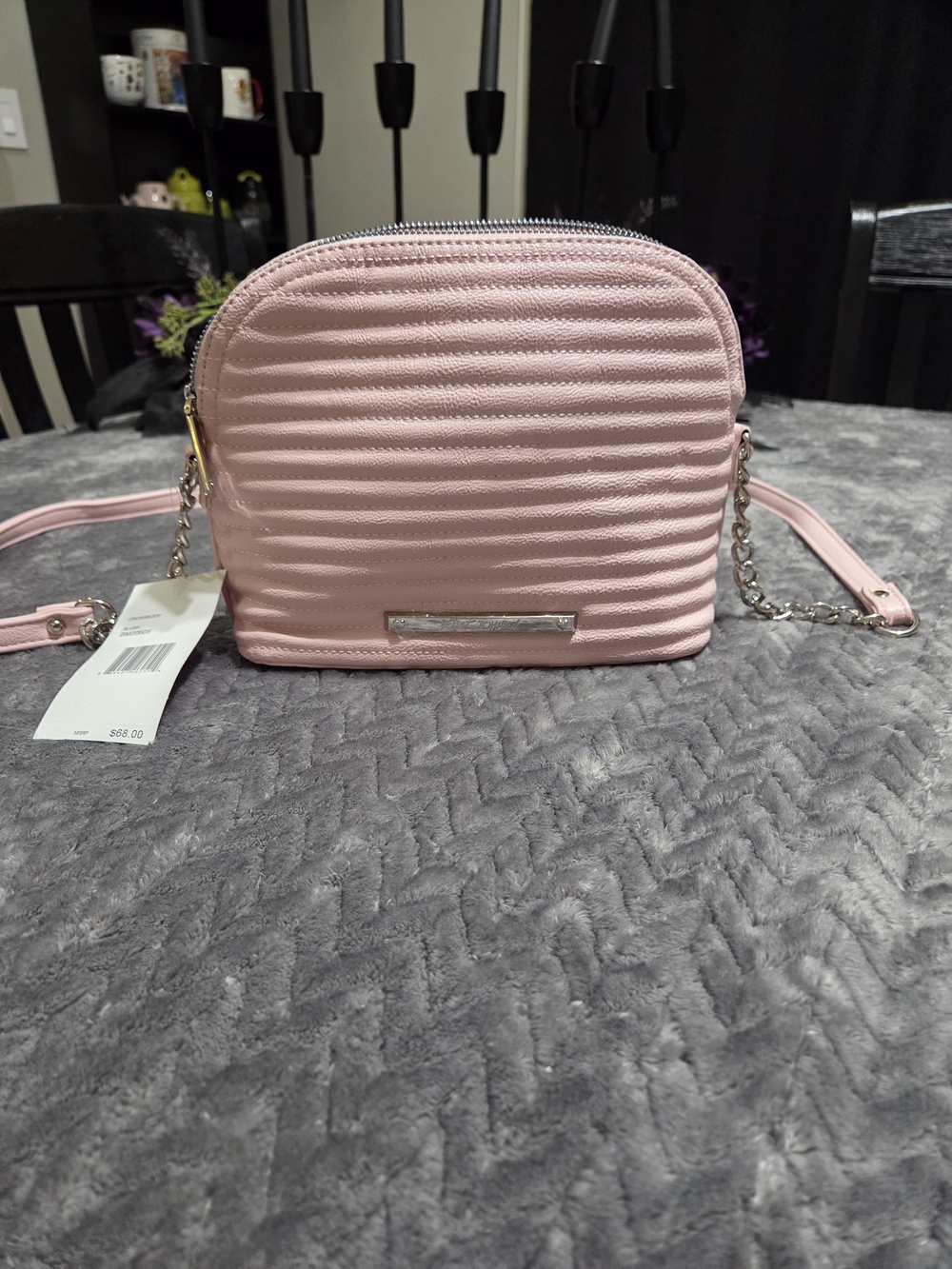 Betsey Johnson Light Pink Quilted Crossbody with Chain Strap